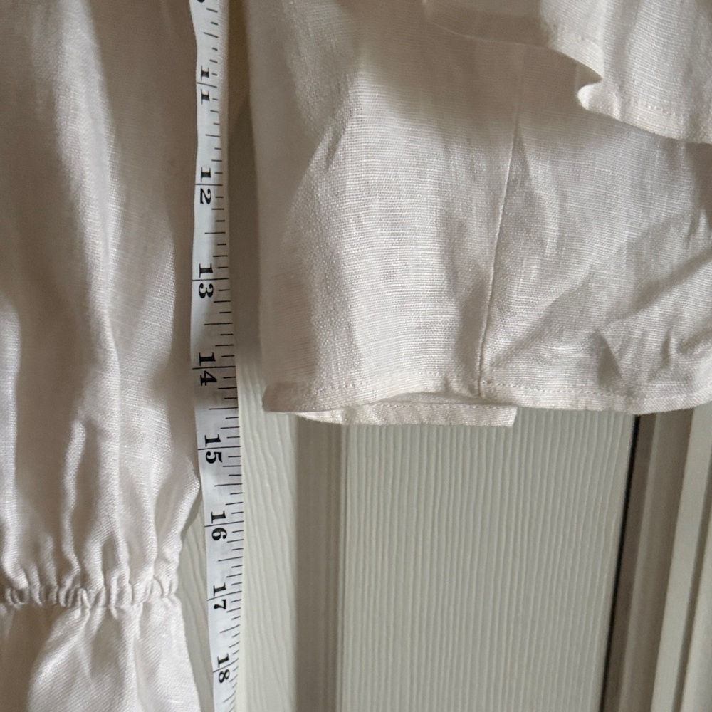Reformation Linen Cream Ruffle Crop Blouse - Picture 4 of 12